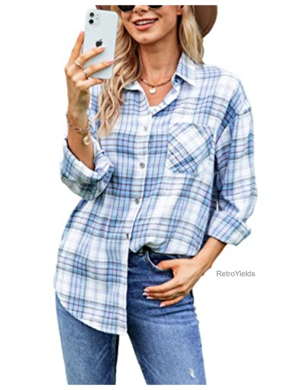 Oversized Plaid Flannel Button Down Shirt Long Sleeve Loose Fit Casual